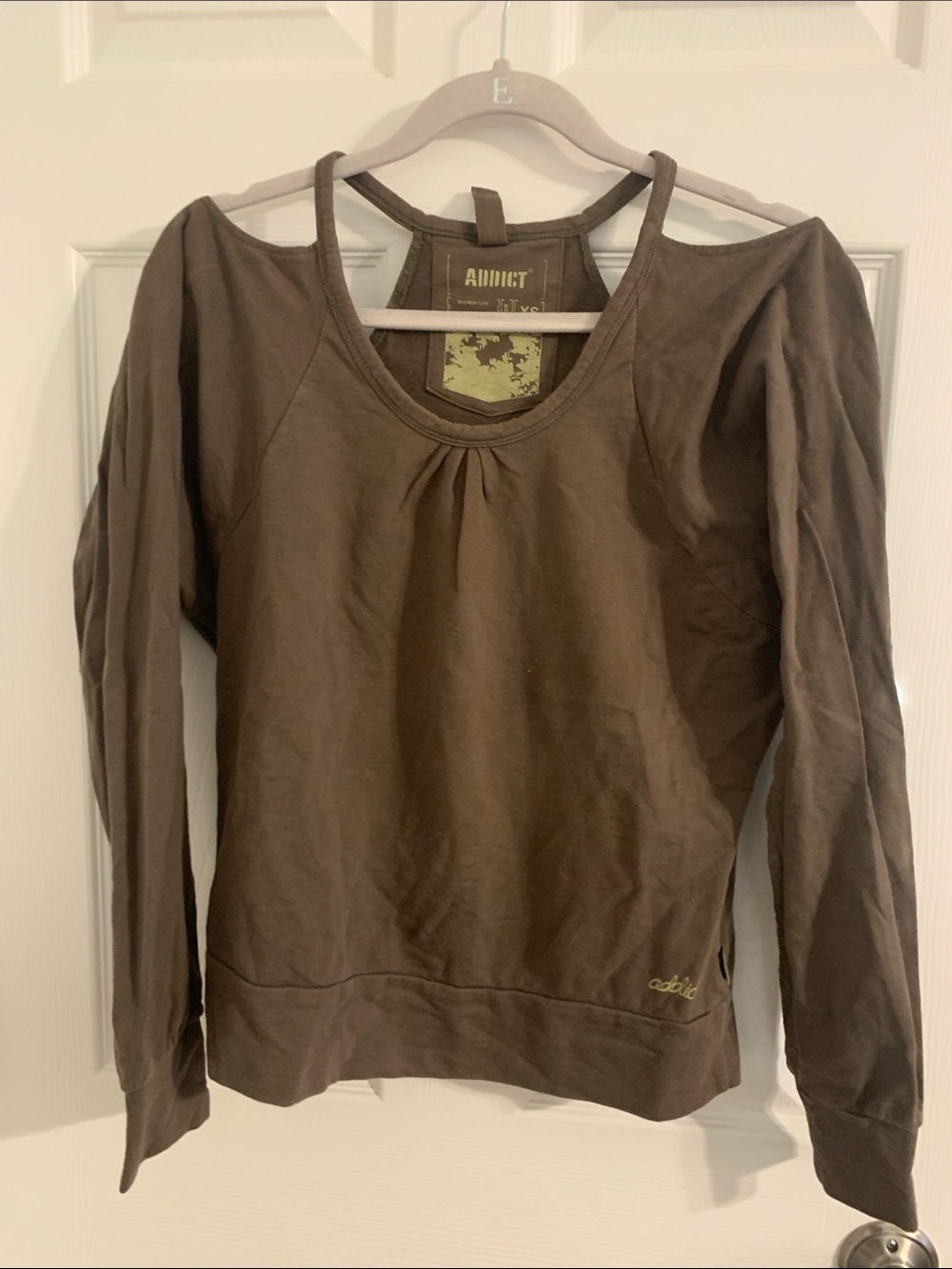 Olive Brown Cold-Shoulder Pullover Hoodie